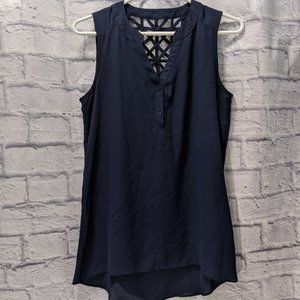Navy blue Iz Byer lattice back top